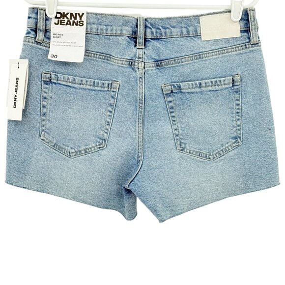 DKNY Jeans Women's Stretch Mid Rise Raw Hem Blue Denim Shorts Size 30 NWT - Picture 2 of 12